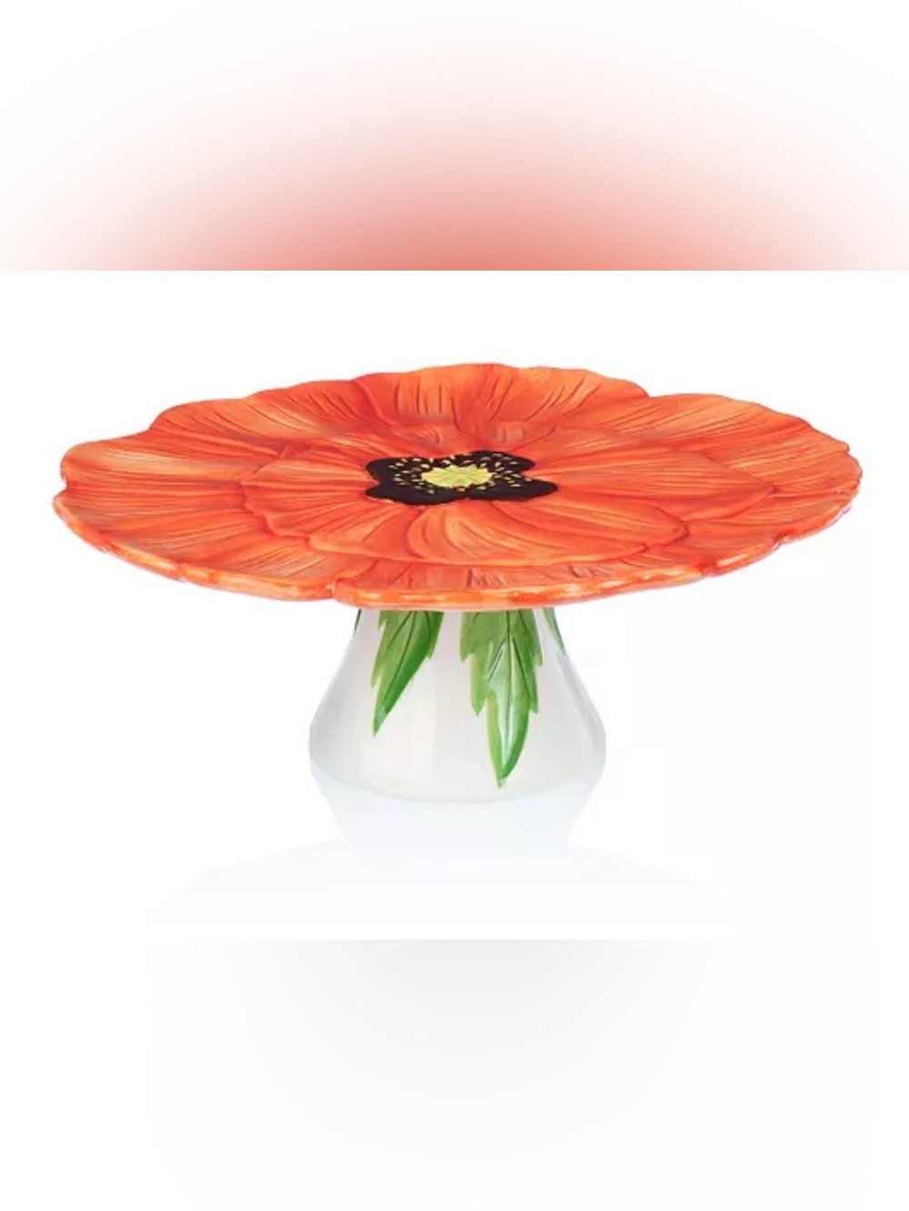 Godinger Flower Power Red Poppy Cake Stand NWT